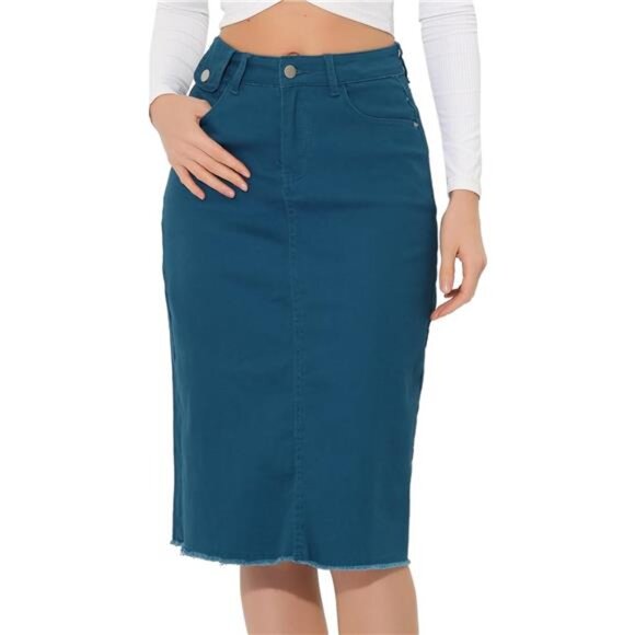 Women's Jean Skirt High Waist Peacock Blue - Picture 1 of 5
